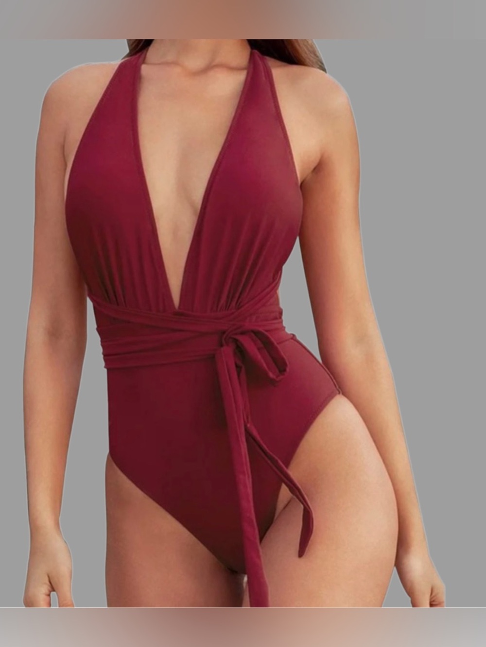 New Cupshe Women’s Plunge Neckline Wrap Waist Red One Piece Swimsuit / Large
